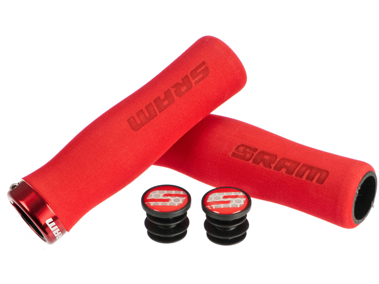 Boxed SRAM Handle Locking Grips Ergonomic Contour Foam Black/Red (Pair)