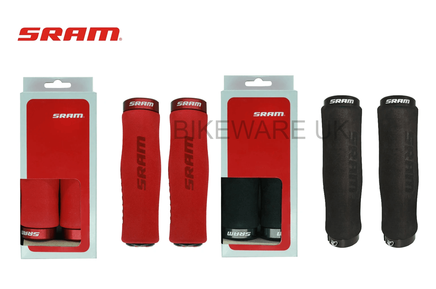 Boxed SRAM Handle Locking Grips Ergonomic Contour Foam Black/Red (Pair)