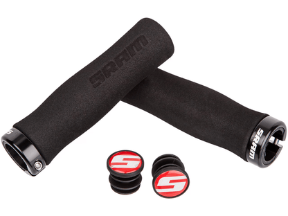 Boxed SRAM Handle Locking Grips Ergonomic Contour Foam Black/Red (Pair)