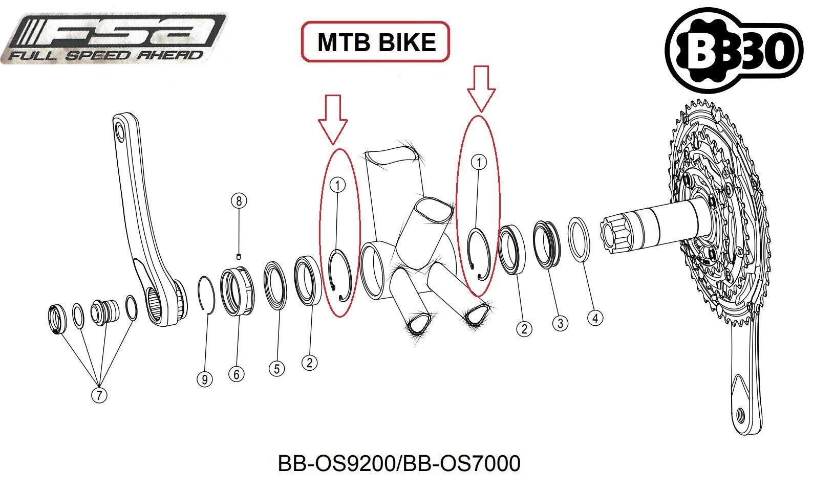 FSA BB30 Bottom Bracker Inner Snap Rings MW142 - PAIR