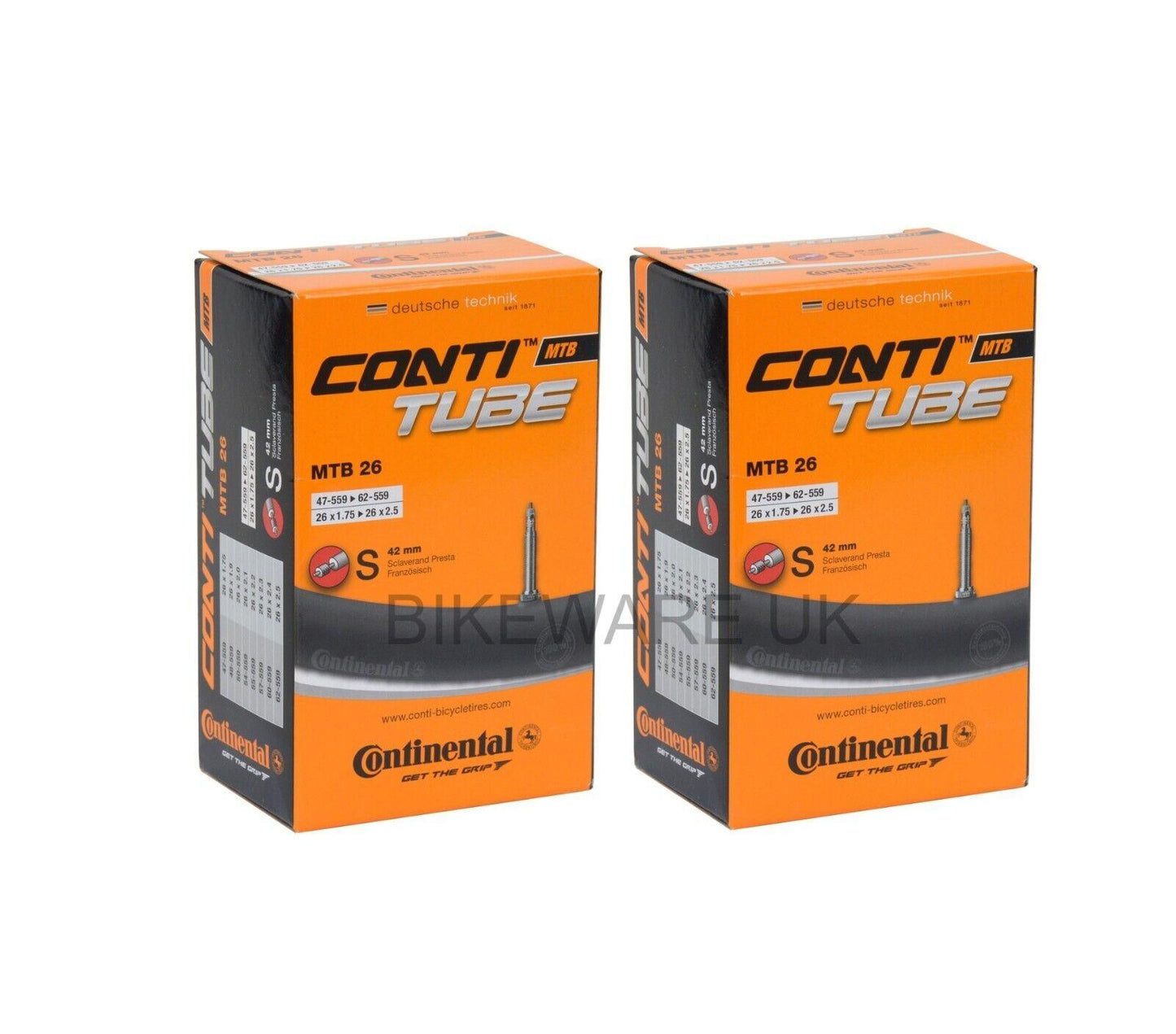 Boxed Continental 26 Mountain Bike Inner Tube - Presta Valve 42mm (Set of Two)