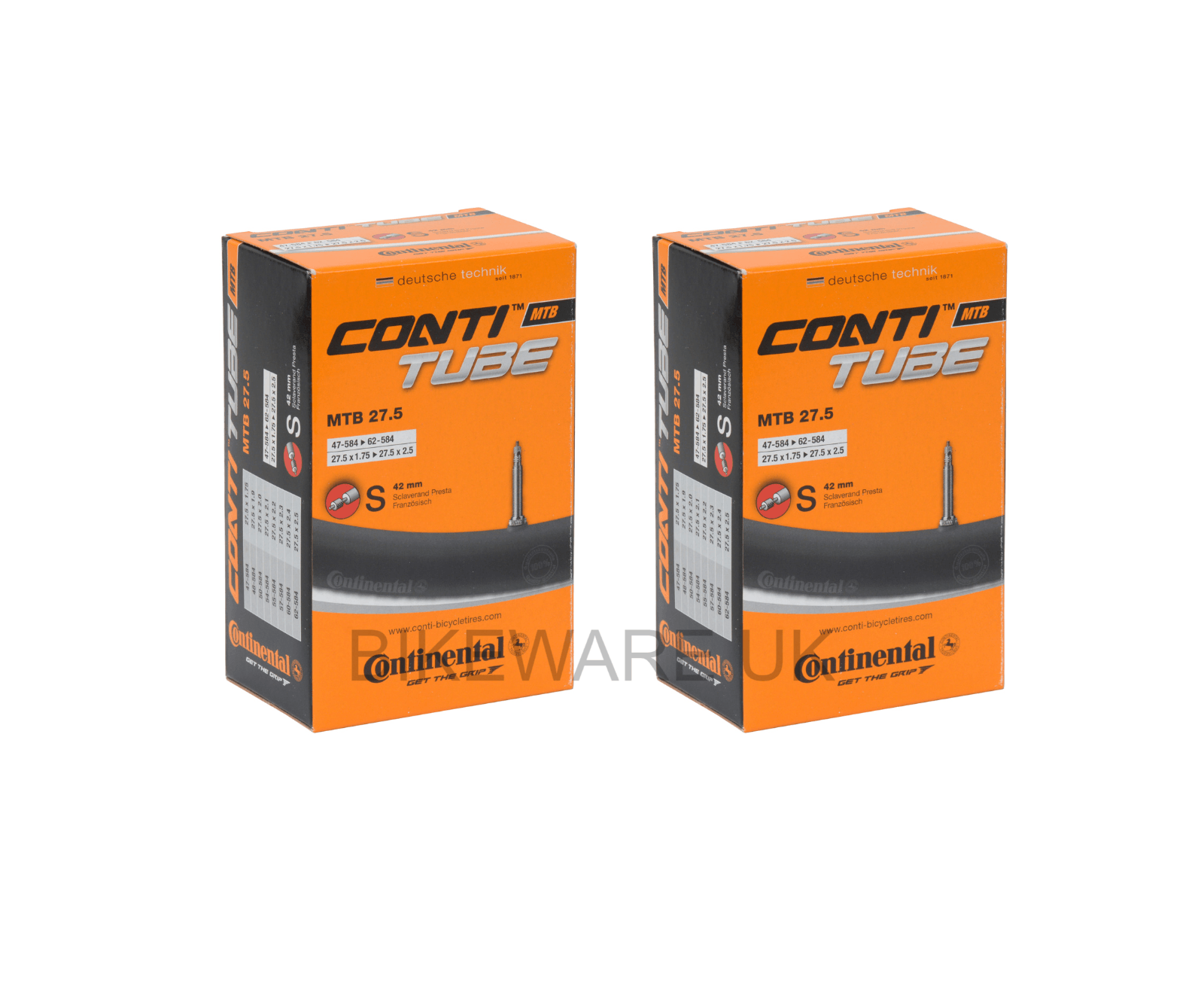 Boxed Continental 27.5 Mountain Bike Inner Tube - Presta Valve 42mm (Set of Two)