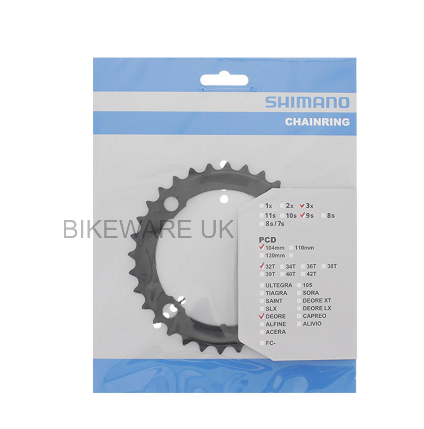 Genuine Shimano DEORE FC-M590/FC-M591 Chainring 32T 9 Speed – Black - Y1LD98080