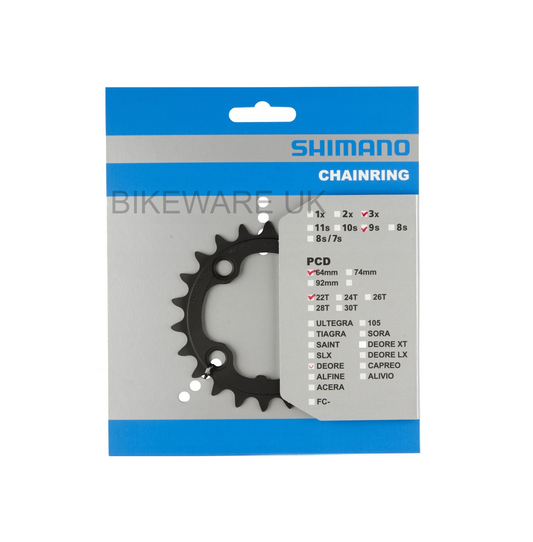 Genuine Shimano DEORE FC-M590/FC-M591 Chainring 22T 9 Speed – Black - Y1LD22000