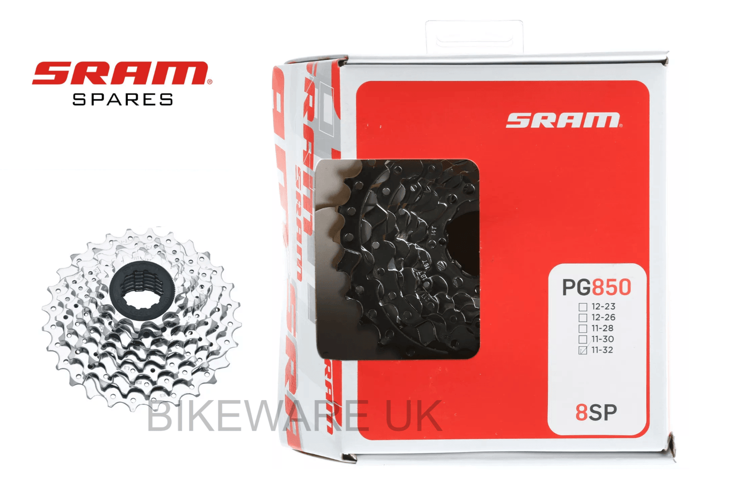 Boxed SRAM PG-850 8 Speed Cassette PowerGlide II 11-32 - Silver