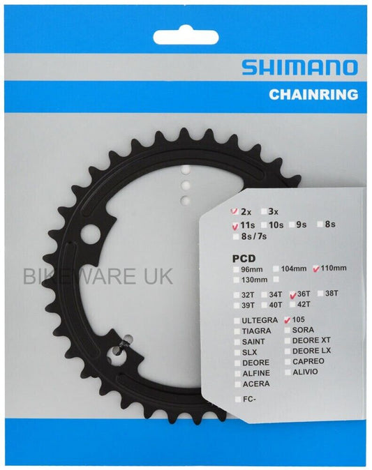 SHIMANO 105 FC-R7000 11-Spd 36-Teeth Chainring Y1WV36000 (52-36T) - Black