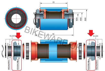 FSA PF30/BB30 Bottom Bracket Adapter (BB30 to 24mm/Shimano Hollowtech II) - EE085