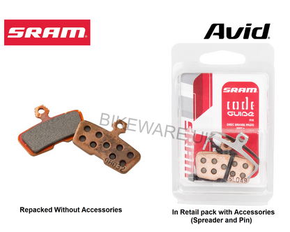 Genuine SRAM/AVID Code/R/RSC/Guide RE Sintered/Metallic Disc Brake Pads - BIKEWARE 