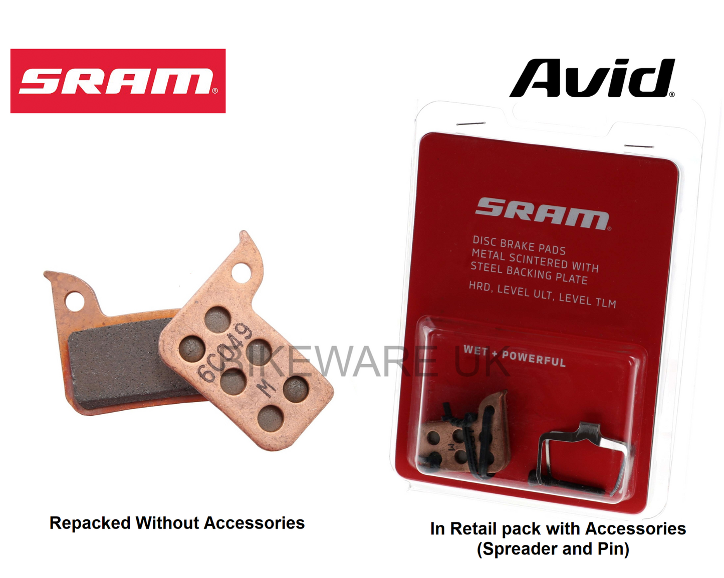 Genuine SRAM/AVID Red, Force, Rival, Apex, Level, S700 Metallic Brake Pads - BIKEWARE 